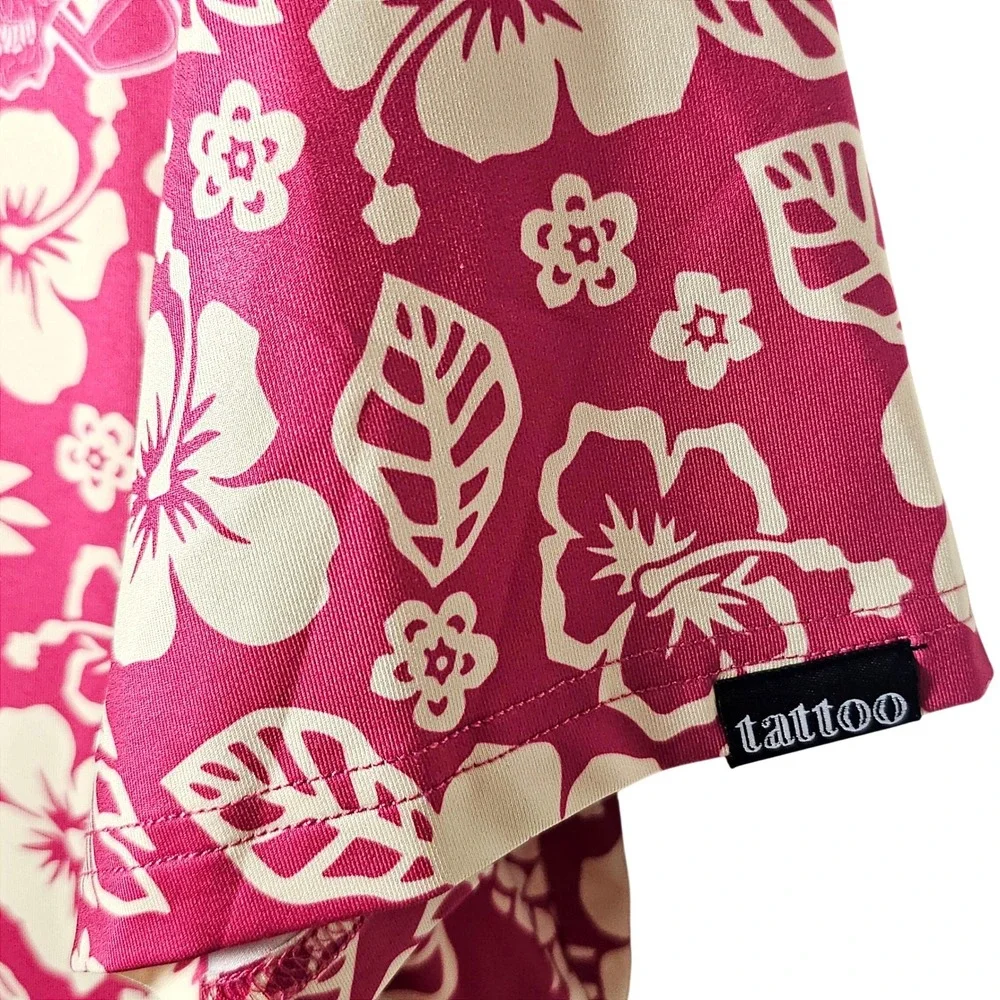 Tattoo Golf Performance Aloha Collection Pink Tropical Skull Polo Shirt Mens M